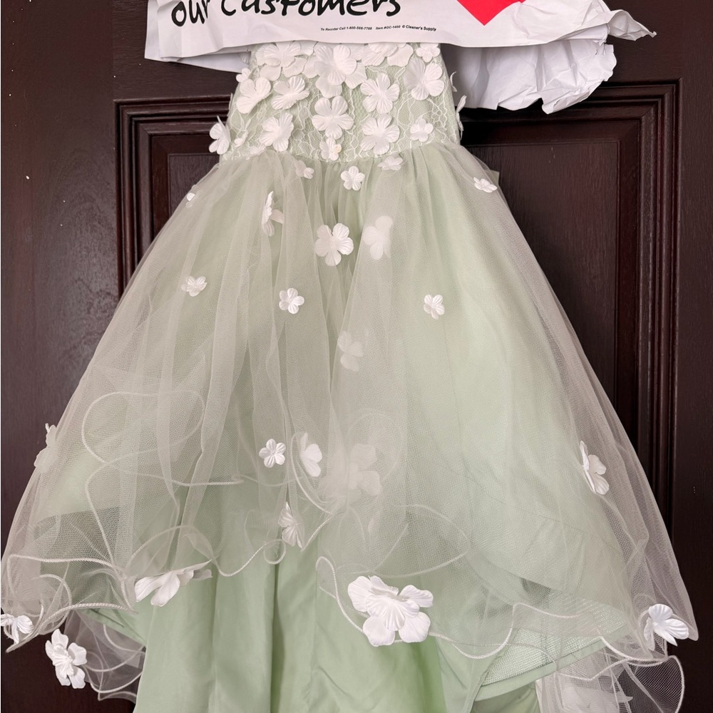 Sage Green Floral Tulle Girls' Dress - Picture 16 of 16